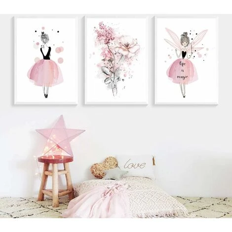 Affiches Fille Chambre D'enfant Rose Tableaux D��corations Murales Peinture Sur Toile Cadeaux Anniversaire M(30X40CM) Lot De 3 Rose 3 Affiches Fille Chambre D'enfant Rose Tableaux D��corations Murales Peinture Sur Toile Cadeaux Anniversaire M(30X40CM) Lot De 3 Rose