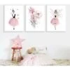 Affiches D��coration Chambre Fille Princesse Rose Fleur Tableaux Murales Posters Enfants Peinture Sur Toile Cadeaux L(40X50CM) Lot De 3 Rose