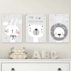 Tableau Bebe Garcon Posters Nordique Affiches Enfant Chambre Animaux Lion Ours Lapin Dessins Peinture Sur Toile D��coration Murale Cadeaux S(20X30CM) 3pcs Gris -ATMOSPHERA || VIDAXL || Safavieh Soldes 69547326 3