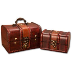 Ensemble De 2 Grand+ Petit Coffre Tresor Boîte En Bois Coffre Pirate Coffre De Rangement Bois Coffre Au Trésor En Bois Trésor Poitrine Boîte Cadeau Avec Serrure Ephé