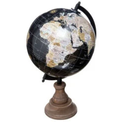 ATMOSPHERA Globe Terrestre Déco Base En Bois 32cm Noir