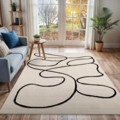 SURYA Tapis De Salon à Poils Courts Et Doux Scandinave Bohème Blanc Et Noir 152x213 Cm
