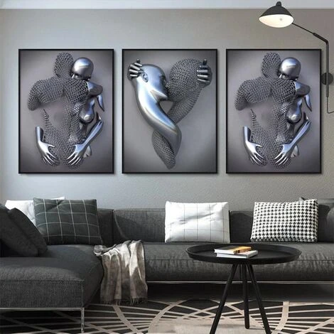 GP Amour Coeur 3D Effet Mur Art Abstrait Métal Sculpture Toile Moderne Peinture Mur Décor 3040cm Gris 5 GP Amour Coeur 3D Effet Mur Art Abstrait Métal Sculpture Toile Moderne Peinture Mur Décor 3040cm Gris – Image 3
