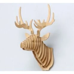 GP 3D Tenture Murale Tête De Cerf Sculpture Décoration Murale Couloir D'entrée Tête De Wapiti En Bois Décoration Tête D'animal Tenture Murale Entrée Décoration Murale 29,6 21,2 38 Cm Log Couleur 1 Pièc