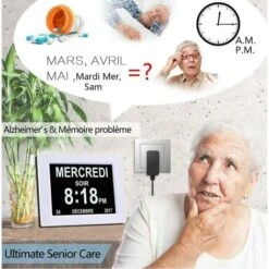 GP Horloge Calendrier Numérique One Piece 7 Pouces Avec Date Et Heure, Horloge Alzheimer Pour Parents, Rappel De Médicaments Pour Grands-parents Et Enfants - Blanc - 20414324mm -ATMOSPHERA || VIDAXL || Safavieh Soldes 70542047 4