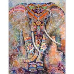 ELLE Tenture Imprimé Motif 3D Eléphant, Tapisserie Murale Indian Mandala Bohemian Rétro Style/Tapis De Plage/Nappe De Table/Courverture De Pique-Nique – Dimension 150x130cm (Multicolore)