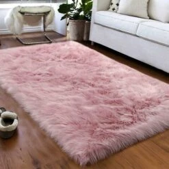 Tapis Rose, Tapis De Chambre En Peau De Mouton Artificielle, Tapis De Lit En Laine, Tapis En Peluche Pour Chaise Et Coussin De Canapé, Tapis Rectangulaire (rose, 60 X 90 Cm) -ATMOSPHERA || VIDAXL || Safavieh Soldes 71293176 3