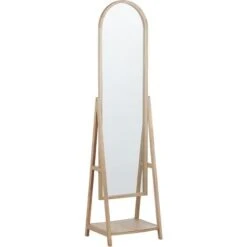 Miroir Sur Pied 43 X 170 Cm Avec Étagère Inférieure Cadre En Bois Clair Chambery