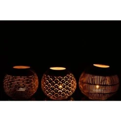 Photophore Noix De Coco A Lignes Naturel X3 H. 10 Cm -ATMOSPHERA || VIDAXL || Safavieh Soldes 72232457 3