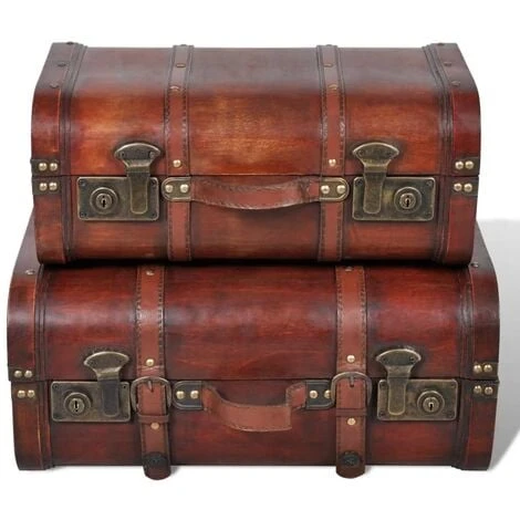 Coffre De Rangement Vintage Bois Marron 2 Pcs VidaXL 4 Coffre De Rangement Vintage Bois Marron 2 Pcs VidaXL – Image 2