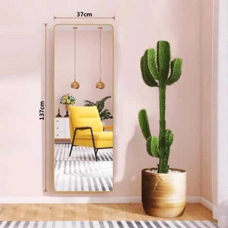 WeValley 137 X 37 Cm Miroir Sur Pied, Miroir De Sol, Miroirs Muraux, Miroir Autoportant, Alliage D'Aluminium Avec Cadre-Doré 4 WeValley 137 X 37 Cm Miroir Sur Pied, Miroir De Sol, Miroirs Muraux, Miroir Autoportant, Alliage D'Aluminium Avec Cadre-Doré – Image 2