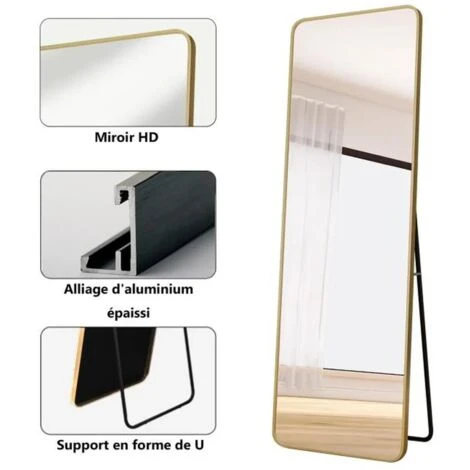 WeValley 137 X 37 Cm Miroir Sur Pied, Miroir De Sol, Miroirs Muraux, Miroir Autoportant, Alliage D'Aluminium Avec Cadre-Doré 5 WeValley 137 X 37 Cm Miroir Sur Pied, Miroir De Sol, Miroirs Muraux, Miroir Autoportant, Alliage D'Aluminium Avec Cadre-Doré – Image 3