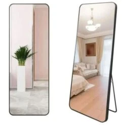 WeValley 137 X 37 Cm Miroir Sur Pied, Miroir De Sol, Miroirs Muraux, Miroir Autoportant, Alliage D'Aluminium Avec Cadre-Noir