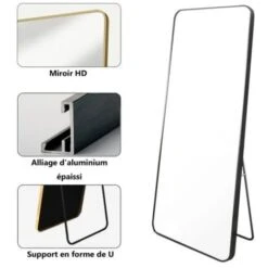 WeValley 137 X 37 Cm Miroir Sur Pied, Miroir De Sol, Miroirs Muraux, Miroir Autoportant, Alliage D'Aluminium Avec Cadre-Noir -ATMOSPHERA || VIDAXL || Safavieh Soldes 73753242 3
