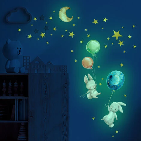 RHAFAYRE Stickers Muraux Fluorescent Enfants, Lune Étoiles Lapins Et Ballons Etoiles Phosphorescentes Plafond Mural Lumineux Autocollants Pour Bébé Chambres D'enfants Plafond Décoration 3 RHAFAYRE Stickers Muraux Fluorescent Enfants, Lune Étoiles Lapins Et Ballons Etoiles Phosphorescentes Plafond Mural Lumineux Autocollants Pour Bébé Chambres D'enfants Plafond Décoration