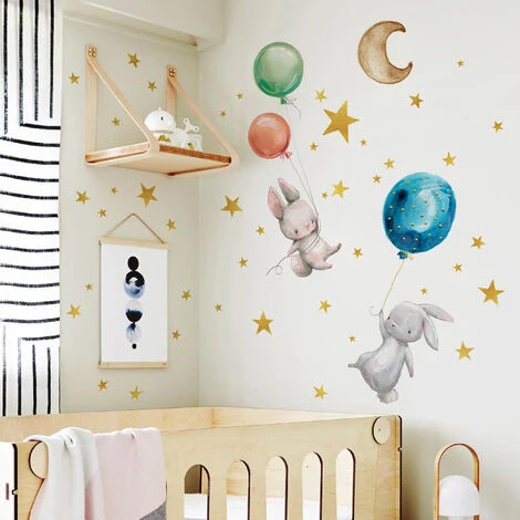 RHAFAYRE Stickers Muraux Fluorescent Enfants, Lune Étoiles Lapins Et Ballons Etoiles Phosphorescentes Plafond Mural Lumineux Autocollants Pour Bébé Chambres D'enfants Plafond Décoration 5 RHAFAYRE Stickers Muraux Fluorescent Enfants, Lune Étoiles Lapins Et Ballons Etoiles Phosphorescentes Plafond Mural Lumineux Autocollants Pour Bébé Chambres D'enfants Plafond Décoration – Image 3