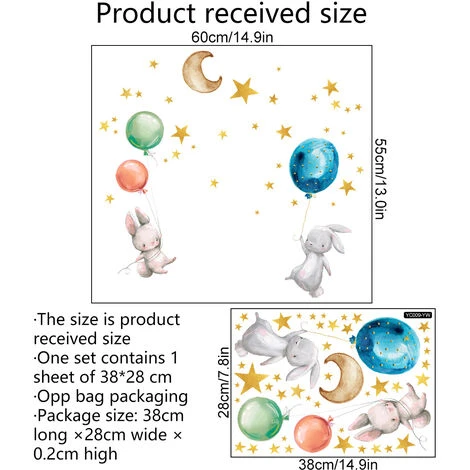 RHAFAYRE Stickers Muraux Fluorescent Enfants, Lune Étoiles Lapins Et Ballons Etoiles Phosphorescentes Plafond Mural Lumineux Autocollants Pour Bébé Chambres D'enfants Plafond Décoration 6 RHAFAYRE Stickers Muraux Fluorescent Enfants, Lune Étoiles Lapins Et Ballons Etoiles Phosphorescentes Plafond Mural Lumineux Autocollants Pour Bébé Chambres D'enfants Plafond Décoration – Image 4