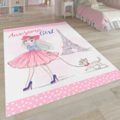 Paco Home Tapis Pour Enfant Tapis Lavable Chambre Enfant Étoile Lune Et Carreaux 160x230 Cm, Pink 5