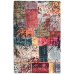 Tapis Lavable Antidérapant Patchwork 80x150 Cm Multicolore