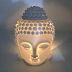 RHAFAYRE Brûleur à Huile D'aromathérapie En Céramique - Tête De Bouddha - Diffuseur D'huiles Essentielles - Encens Indiens - Bouddha Tibétain - Taille S – Blanc