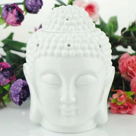 RHAFAYRE Brûleur à Huile D'aromathérapie En Céramique - Tête De Bouddha - Diffuseur D'huiles Essentielles - Encens Indiens - Bouddha Tibétain - Taille S – Blanc 4 RHAFAYRE Brûleur à Huile D'aromathérapie En Céramique - Tête De Bouddha - Diffuseur D'huiles Essentielles - Encens Indiens - Bouddha Tibétain - Taille S – Blanc – Image 2