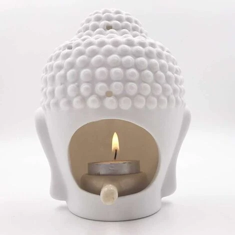 RHAFAYRE Brûleur à Huile D'aromathérapie En Céramique - Tête De Bouddha - Diffuseur D'huiles Essentielles - Encens Indiens - Bouddha Tibétain - Taille S – Blanc 6 RHAFAYRE Brûleur à Huile D'aromathérapie En Céramique - Tête De Bouddha - Diffuseur D'huiles Essentielles - Encens Indiens - Bouddha Tibétain - Taille S – Blanc – Image 4