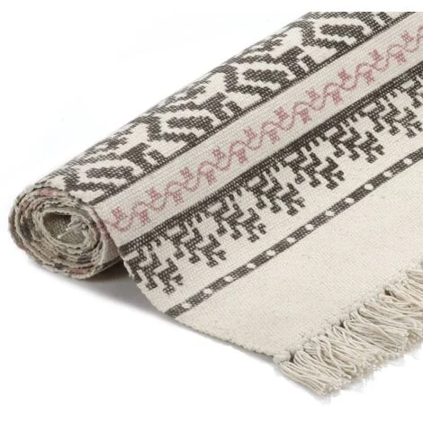 Tapis Kilim Coton 120 X 180 Cm Avec Motif Gris/rose 4 Tapis Kilim Coton 120 X 180 Cm Avec Motif Gris/rose – Image 2