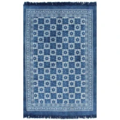 Tapis Kilim Coton 120 X 180 Cm Avec Motif Bleu