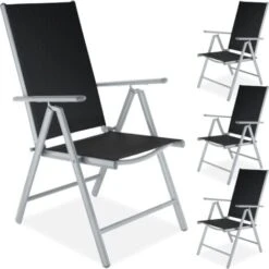 Lot De 4 Chaises De Jardin Pliantes En Aluminium - Lot De 4 Fauteuils De Jardin, Fauteuils Exterieur, Chaises Exterieur