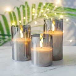 Bougies Scintillantes Sans Flamme En Verre Gris Argenté Avec Télécommande, Paquet De 3 Fausses Bougies LED Réalistes∅ 3 H 4 5 6 -ATMOSPHERA || VIDAXL || Safavieh Soldes 75432606 5