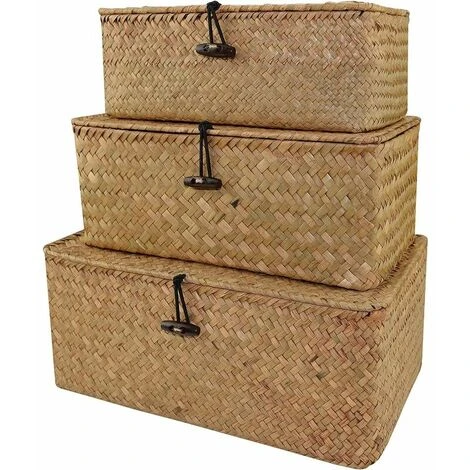 SEENLIN Panier Rangement Osier, Naturel Corbeille Osier, Panier Tressé Panier De Rangement En Osier Avec Couvercles Jonc De Mer Buanderie Rotin Organisateur Boîte Pour Salle De Bain Salon Cuisine 3 Pi 3 SEENLIN Panier Rangement Osier, Naturel Corbeille Osier, Panier Tressé Panier De Rangement En Osier Avec Couvercles Jonc De Mer Buanderie Rotin Organisateur Boîte Pour Salle De Bain Salon Cuisine 3 Pi