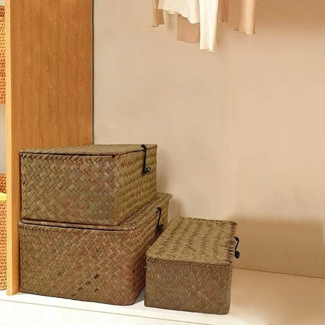 SEENLIN Panier Rangement Osier, Naturel Corbeille Osier, Panier Tressé Panier De Rangement En Osier Avec Couvercles Jonc De Mer Buanderie Rotin Organisateur Boîte Pour Salle De Bain Salon Cuisine 3 Pi 4 SEENLIN Panier Rangement Osier, Naturel Corbeille Osier, Panier Tressé Panier De Rangement En Osier Avec Couvercles Jonc De Mer Buanderie Rotin Organisateur Boîte Pour Salle De Bain Salon Cuisine 3 Pi – Image 2