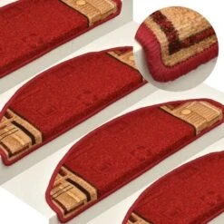 Lot De 15 Tapis D'escalier Autocollants Tapis De Marche | Marchette Escalier Rouge 65x21x4 Cm 37933