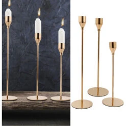 SWANEW Bougeoir Chandelier 3 Pcs Métal,Bougeoirs Porte-Bougies Pour Salle À Manger Salon Décor À Maison-Doré