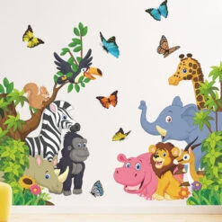1 Set Cartoon Animal Sticker Jungle Animaux Stickers Muraux Éléphant Lion Zèbre Papillon Décoration Murale Pour Enfants Bébé DIY Art Mural Pour Chambre De Bébé Salle De Jeux -ATMOSPHERA || VIDAXL || Safavieh Soldes 75700189 3