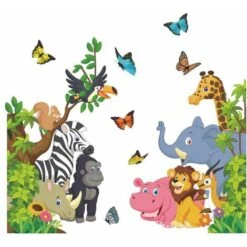 1 Set Cartoon Animal Sticker Jungle Animaux Stickers Muraux Éléphant Lion Zèbre Papillon Décoration Murale Pour Enfants Bébé DIY Art Mural Pour Chambre De Bébé Salle De Jeux -ATMOSPHERA || VIDAXL || Safavieh Soldes 75700189 5