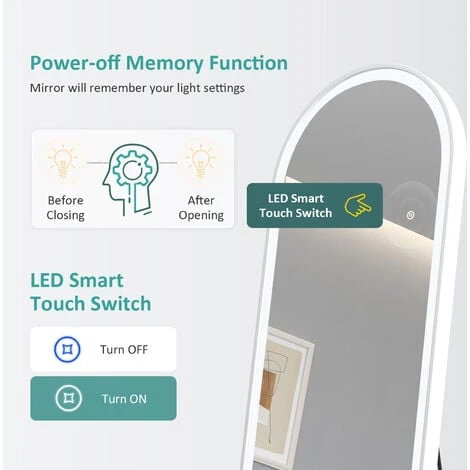 EMKE Miroir Sur Pied Arc 147 X 45 Cm Avec Cadre En Alliage D'aluminium, Avec 3 Couleurs De Lumière, Lumineuse Réglables, Blanc 6 EMKE Miroir Sur Pied Arc 147 X 45 Cm Avec Cadre En Alliage D'aluminium, Avec 3 Couleurs De Lumière, Lumineuse Réglables, Blanc – Image 4