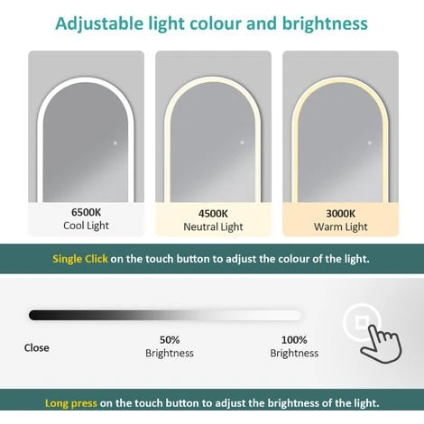 EMKE Miroir Sur Pied Arc 147 X 45 Cm Avec Cadre En Alliage D'aluminium, Avec 3 Couleurs De Lumière, Lumineuse Réglables, Blanc 7 EMKE Miroir Sur Pied Arc 147 X 45 Cm Avec Cadre En Alliage D'aluminium, Avec 3 Couleurs De Lumière, Lumineuse Réglables, Blanc – Image 5