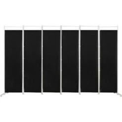 COSTWAY Paravent Intérieur à 6 Panneaux Pliable Détachables 300x 180 Cm/Cloison De Séparation Cadre En Fer Fibre De Polyester-Facile à Déplacer Et à Assembler-Noir
