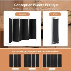 COSTWAY Paravent Intérieur à 6 Panneaux Pliable Détachables 300x 180 Cm/Cloison De Séparation Cadre En Fer Fibre De Polyester-Facile à Déplacer Et à Assembler-Noir 9 COSTWAY Paravent Intérieur à 6 Panneaux Pliable Détachables 300x 180 Cm/Cloison De Séparation Cadre En Fer Fibre De Polyester-Facile à Déplacer Et à Assembler-Noir -ATMOSPHERA || VIDAXL || Safavieh Soldes 78073032 3