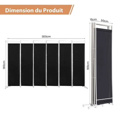 COSTWAY Paravent Intérieur à 6 Panneaux Pliable Détachables 300x 180 Cm/Cloison De Séparation Cadre En Fer Fibre De Polyester-Facile à Déplacer Et à Assembler-Noir 7 COSTWAY Paravent Intérieur à 6 Panneaux Pliable Détachables 300x 180 Cm/Cloison De Séparation Cadre En Fer Fibre De Polyester-Facile à Déplacer Et à Assembler-Noir – Image 5