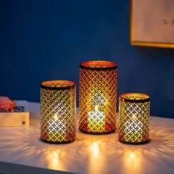 Bougeoir Photophore Noir - Lot De 3 Lanterne Métal Porte Bougie Pilier Orientale Marocaine Design Decoration Pour Maison Salle Interieur Deco -ATMOSPHERA || VIDAXL || Safavieh Soldes 78393147 3