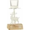Photophore 1 Renne Bois/metal Blanc H. 8cm