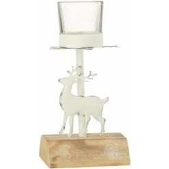 Photophore 1 Renne Bois/metal Blanc H. 8cm