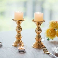 2pcs Bougeoirs De Pilier En Métal Doré, Mariage, Centres De Table De Bougeoir Avec Décorations De Support, Parfaits Pour Les Mariages, Les événements Spéciaux, Les Fêtes -ATMOSPHERA || VIDAXL || Safavieh Soldes 78534897 2