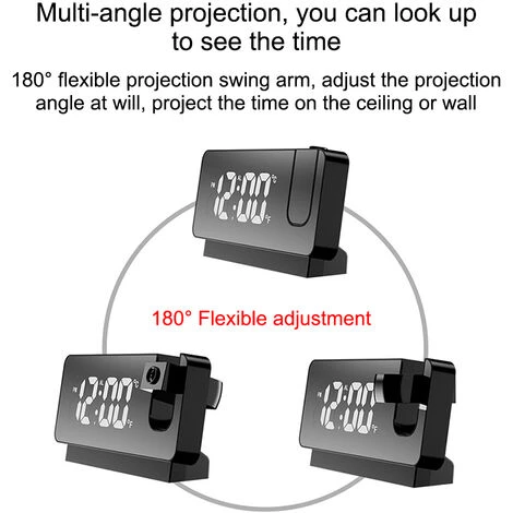 Réveil De Projection Numérique LED Rotatif à 180 °, Réveil, Projecteur De Plafond électronique USB, Horloge Pour Chambre à Coucher, Chevet, Bureau,Colorful Black,Fédération De Russie 4 Réveil De Projection Numérique LED Rotatif à 180 °, Réveil, Projecteur De Plafond électronique USB, Horloge Pour Chambre à Coucher, Chevet, Bureau,Colorful Black,Fédération De Russie – Image 2
