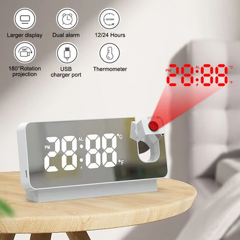 Réveil De Projection Numérique LED Rotatif à 180 °, Réveil, Projecteur De Plafond électronique USB, Horloge Pour Chambre à Coucher, Chevet, Bureau,Colorful Black,Fédération De Russie 5 Réveil De Projection Numérique LED Rotatif à 180 °, Réveil, Projecteur De Plafond électronique USB, Horloge Pour Chambre à Coucher, Chevet, Bureau,Colorful Black,Fédération De Russie – Image 3