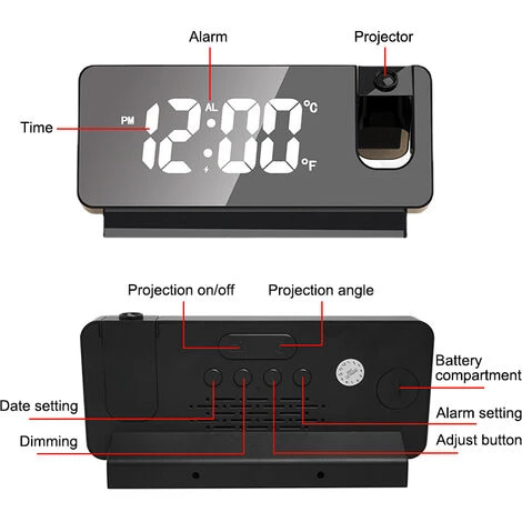 Réveil De Projection Numérique LED Rotatif à 180 °, Réveil, Projecteur De Plafond électronique USB, Horloge Pour Chambre à Coucher, Chevet, Bureau,Colorful Black,Fédération De Russie 7 Réveil De Projection Numérique LED Rotatif à 180 °, Réveil, Projecteur De Plafond électronique USB, Horloge Pour Chambre à Coucher, Chevet, Bureau,Colorful Black,Fédération De Russie – Image 5
