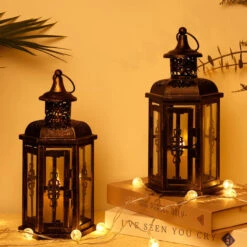 Lot De 2 Lanternes Décoratives 25 Cm De Haut Suspension Style Vintage, Noir -ATMOSPHERA || VIDAXL || Safavieh Soldes 78902608 4