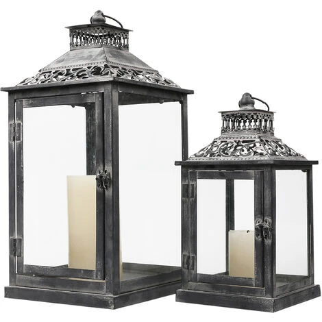 Lot De 2 Lanternes Décoratives Lanternes à Bougie Vintage En Métal 3 Lot De 2 Lanternes Décoratives Lanternes à Bougie Vintage En Métal